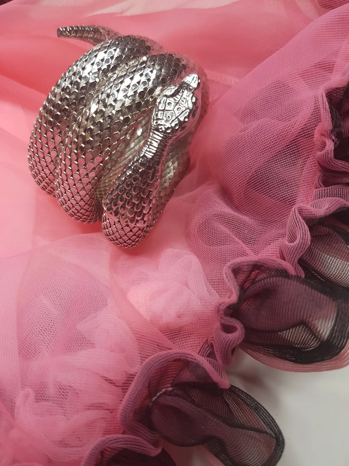 1960s Silver - Antique Designer Snake Cuff Bracelet - 3 Tier Wrap Around Wrist