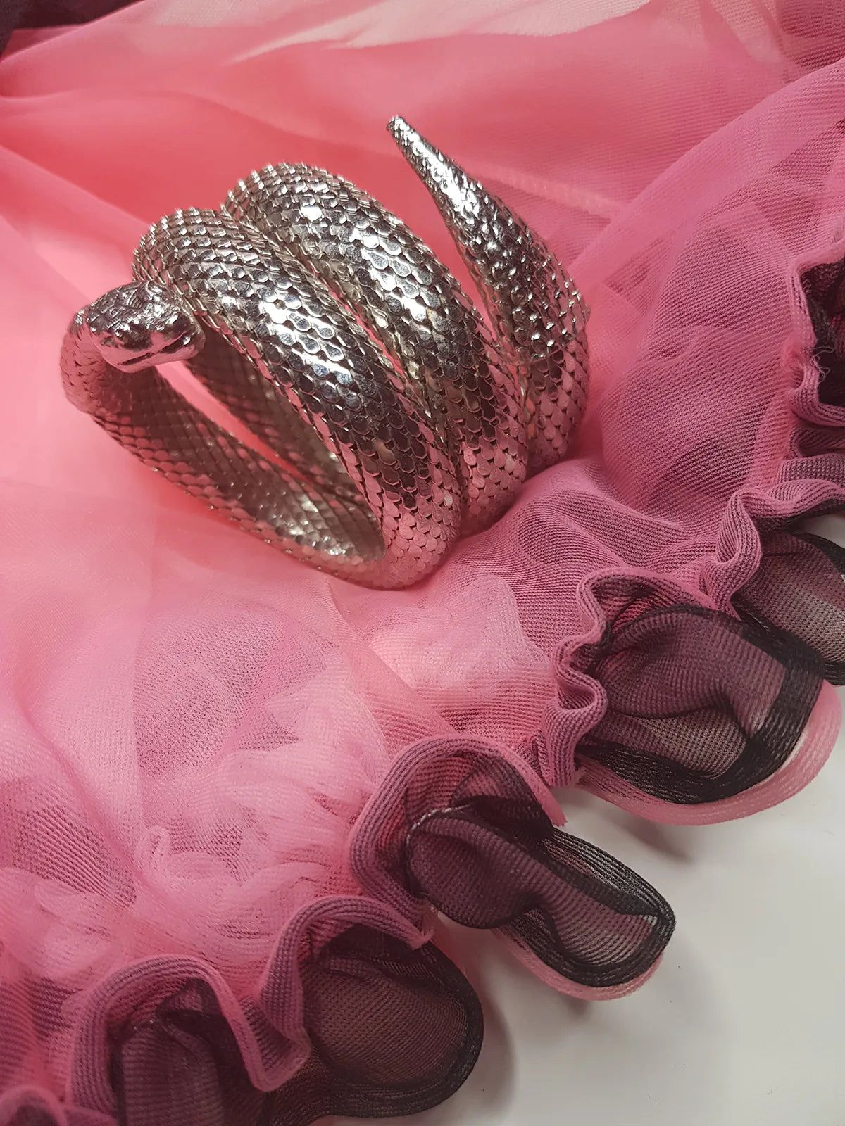 1960s Silver - Antique Designer Snake Cuff Bracelet - 3 Tier Wrap Around Wrist