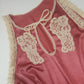 1960s Ultra Rare Intricate - Rose Pink Satin Cream Lace - Babydoll Lingerie Dress with Bows