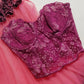Exceptionally Beautiful 1990s Hand-Dyed Berry Pink Corset Top - Only 1 Made - Ornate Floral Lace - Boned Underwire Bustier with Hook & Eye Closure