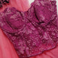 Exceptionally Beautiful 1990s Hand-Dyed Berry Pink Corset Top - Only 1 Made - Ornate Floral Lace - Boned Underwire Bustier with Hook & Eye Closure