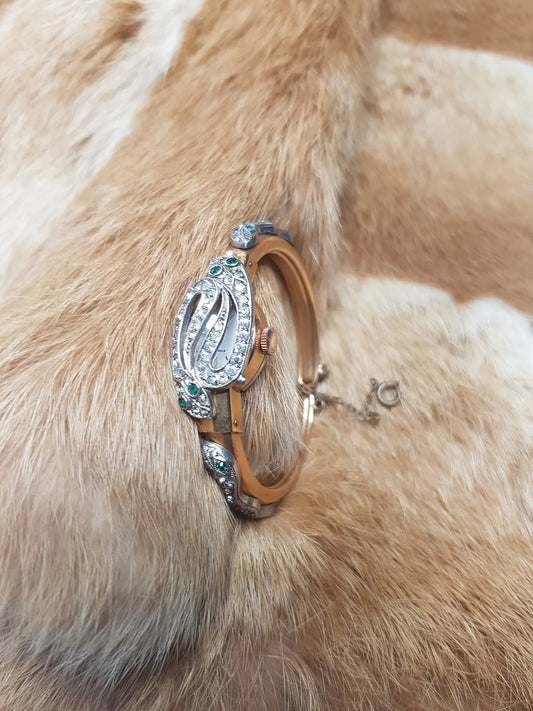 1930s Authentic Antique Snake Gold Bracelet / Watch - Unique Petite & Intricate - Snake Opens to Reveal Hidden Watch Inside