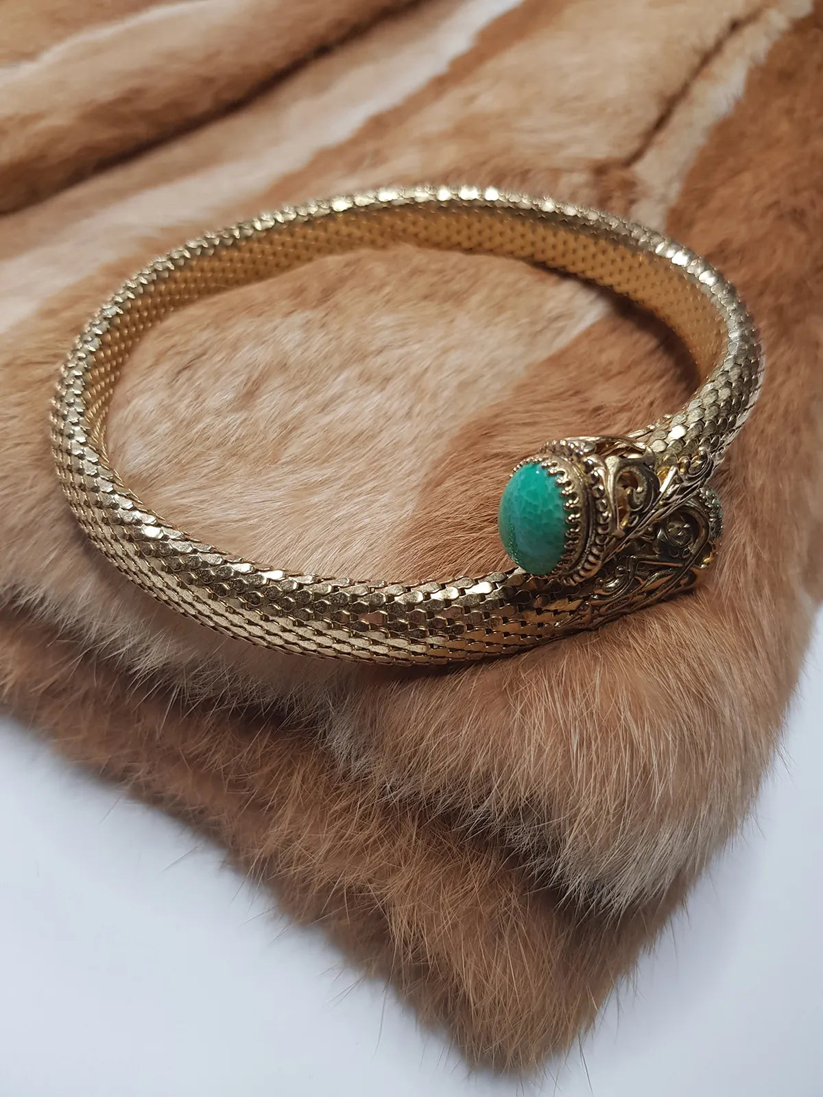 1960s Antique Designer Snake Cuff Choker Necklace- Gold & Turquoise - Ornate Statement Piece Beautifully Wraps Around Neck
