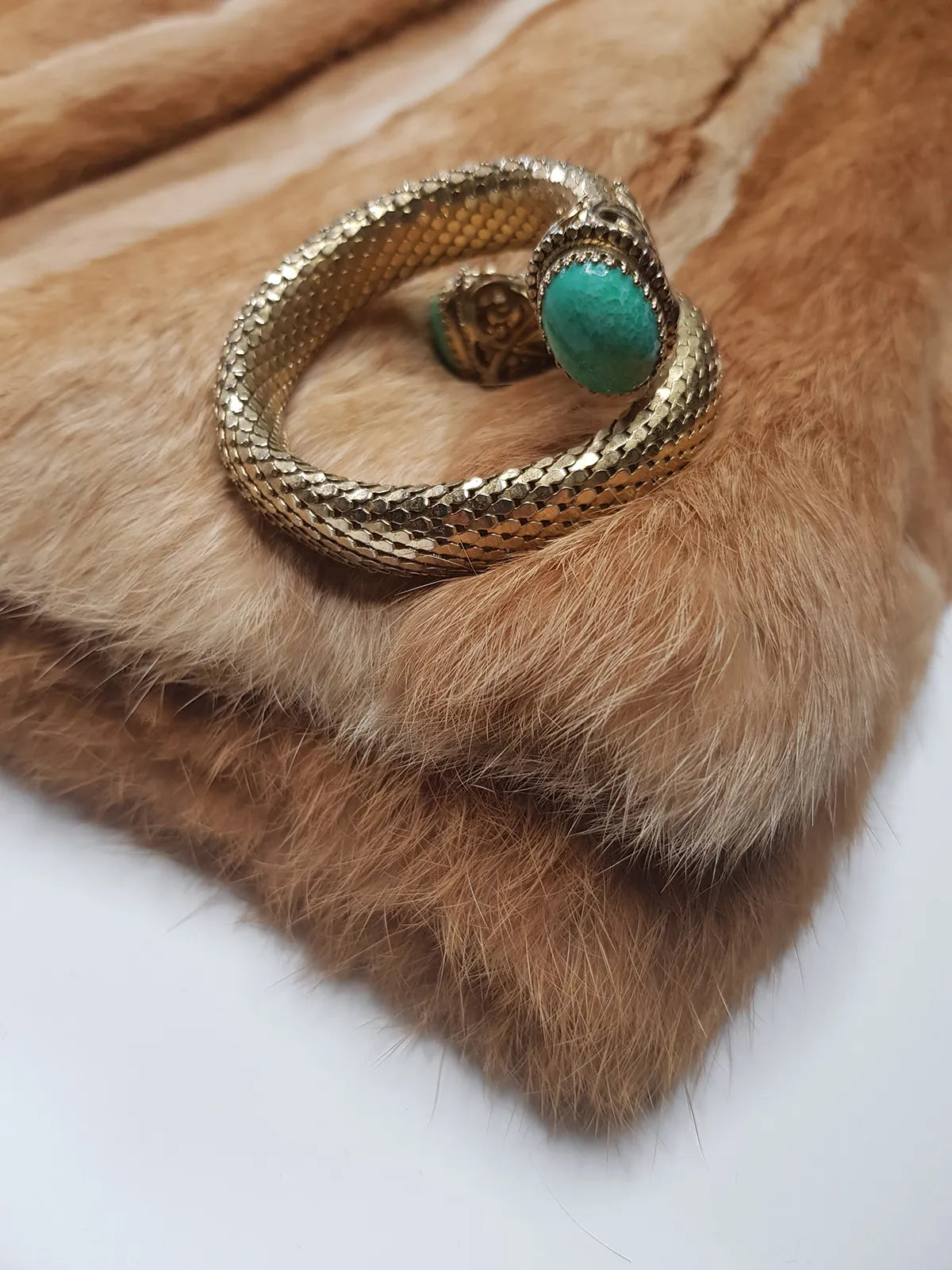 1960s Antique Designer Snake Cuff Bracelet - Gold & Turquoise - Ornate Statement Piece Beautifully Wraps Around Wrist