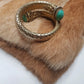 1960s Antique Designer Snake Cuff Bracelet - Gold & Turquoise - Ornate Statement Piece Beautifully Wraps Around Wrist