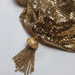 1960s Antique Designer Gold Chainmail Pouch Evening Tassel Bag - Long Chain - Drawstring Closure - Lined