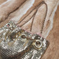 1960s Antique Designer Gold Chainmail Pouch Evening Tassel Bag - Long Chain - Drawstring Closure - Lined