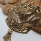 1960s Antique Designer Gold Chainmail Pouch Evening Tassel Bag - Long Chain - Drawstring Closure - Lined