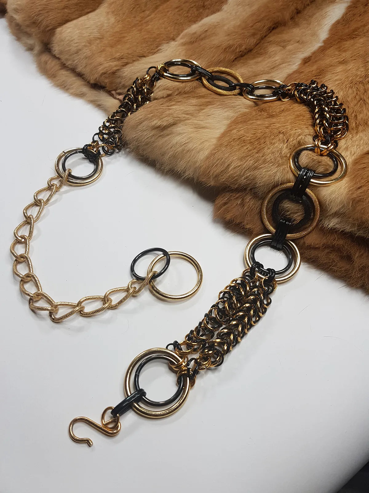 Statement Authentic Handmade Vintage Chain / Chainmail Belt / Necklace in Gold & Black - hundreds of rings
