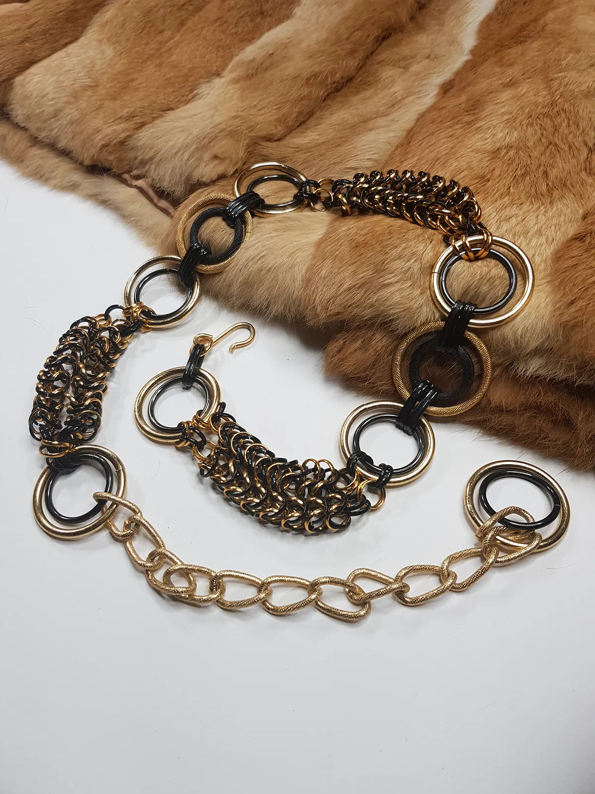 Statement Authentic Handmade Vintage Chain / Chainmail Belt / Necklace in Gold & Black - hundreds of rings