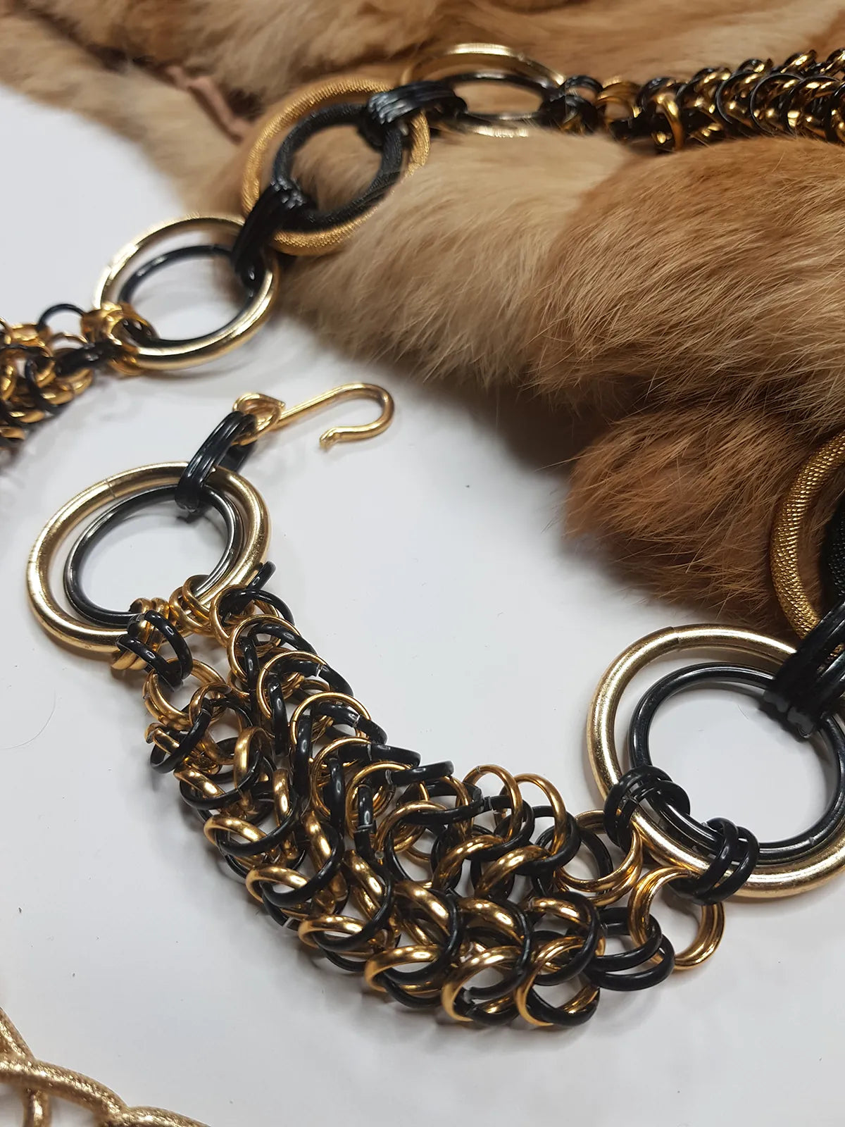 Statement Authentic Handmade Vintage Chain / Chainmail Belt / Necklace in Gold & Black - hundreds of rings