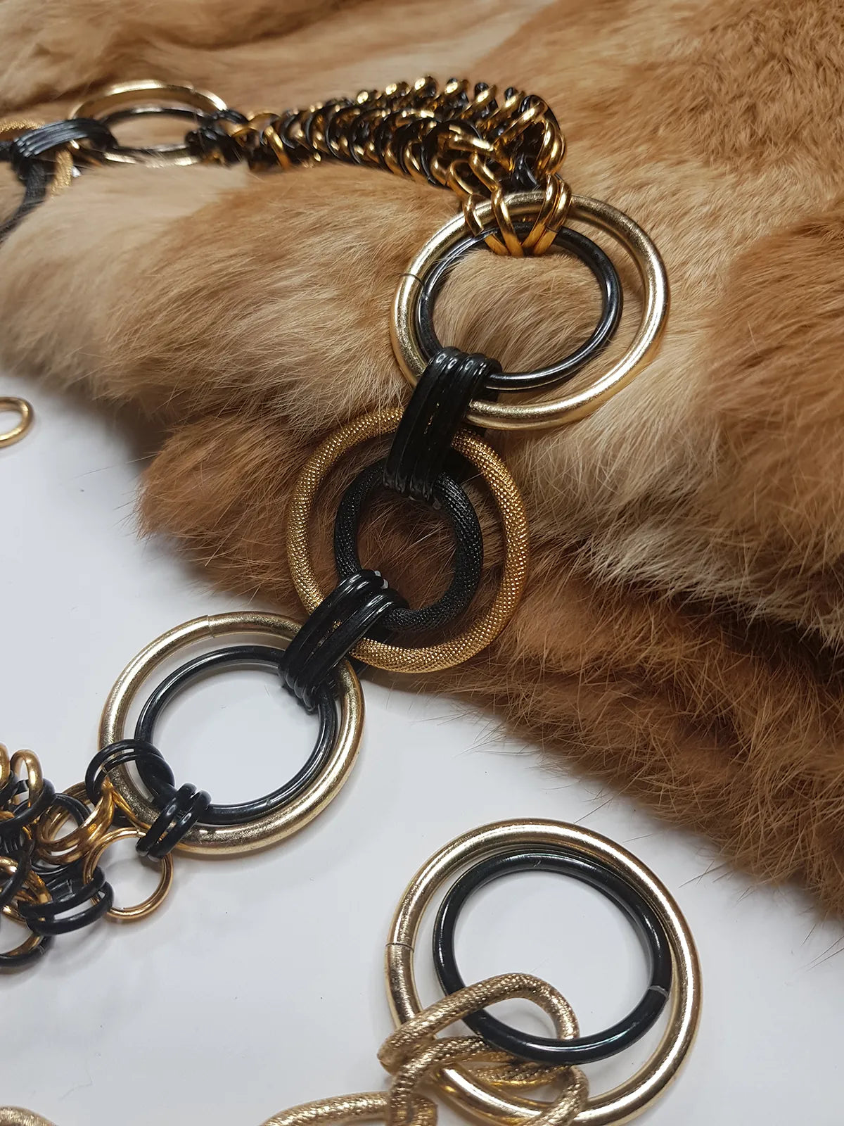 Statement Authentic Handmade Vintage Chain / Chainmail Belt / Necklace in Gold & Black - hundreds of rings