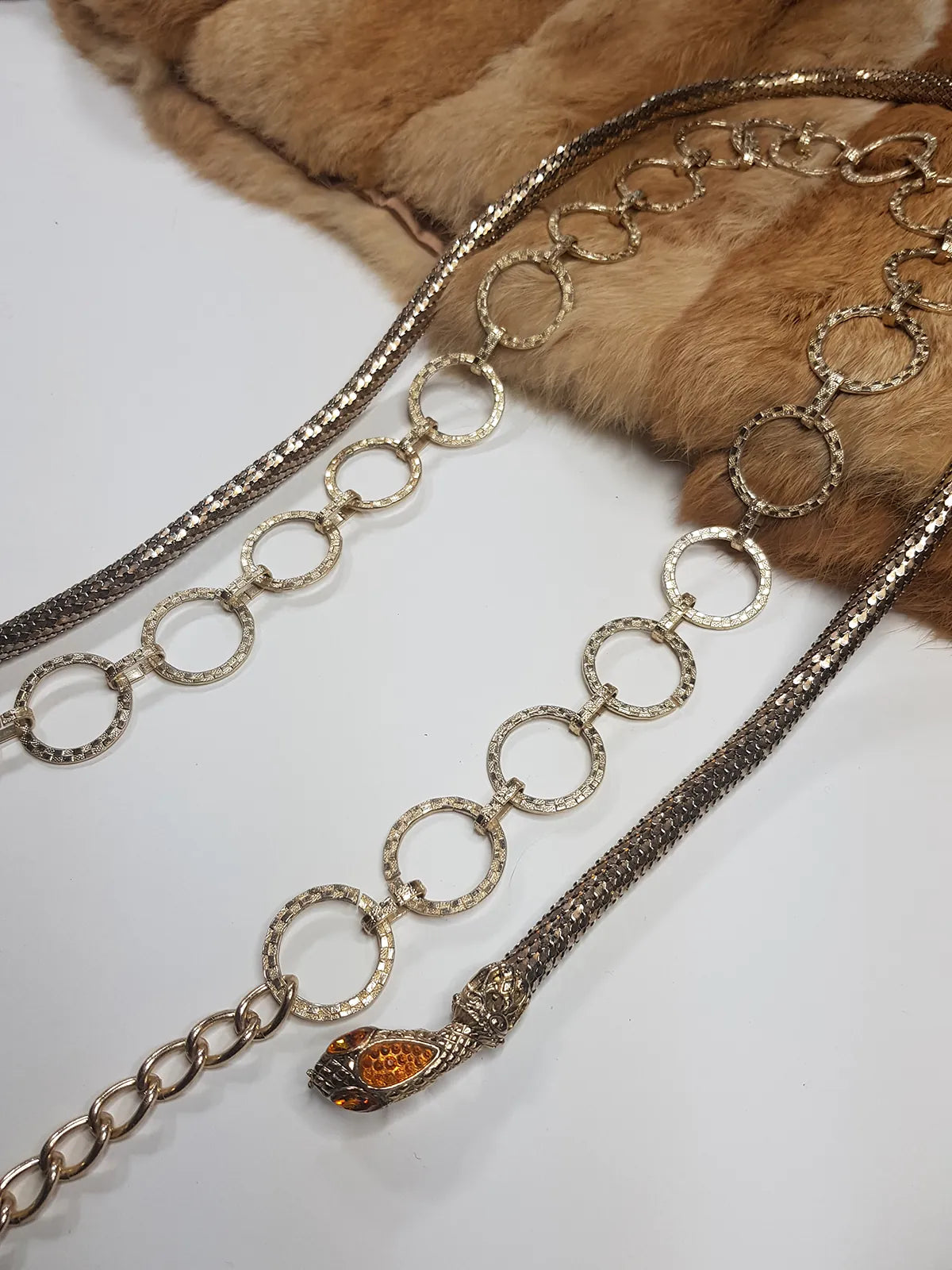 1970s Studio54 Style Vintage Gold Sparkly Faceted Chain Belt - O Rings & Wear Multiple Ways