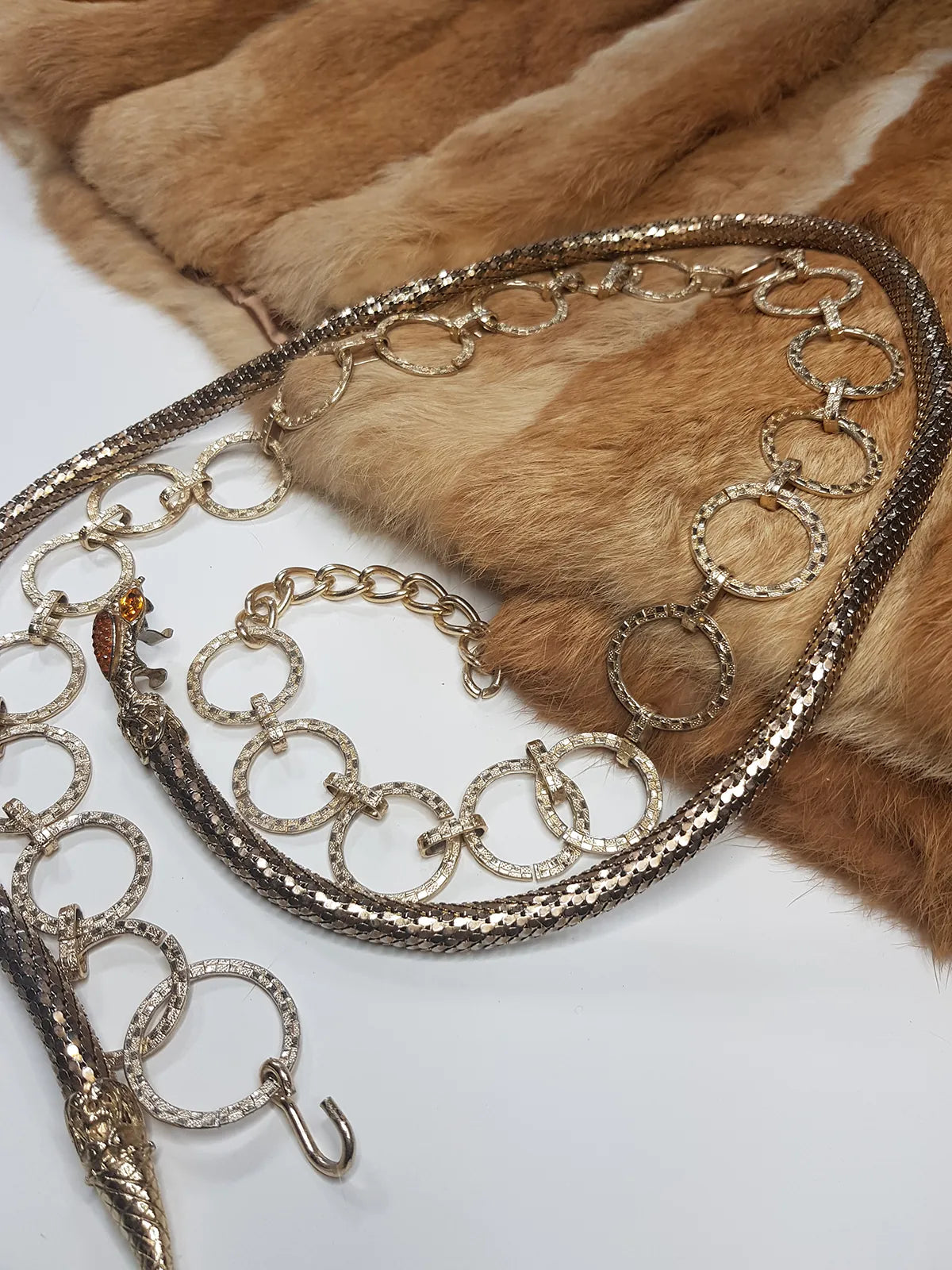 1970s Studio54 Style Vintage Gold Sparkly Faceted Chain Belt - O Rings & Wear Multiple Ways