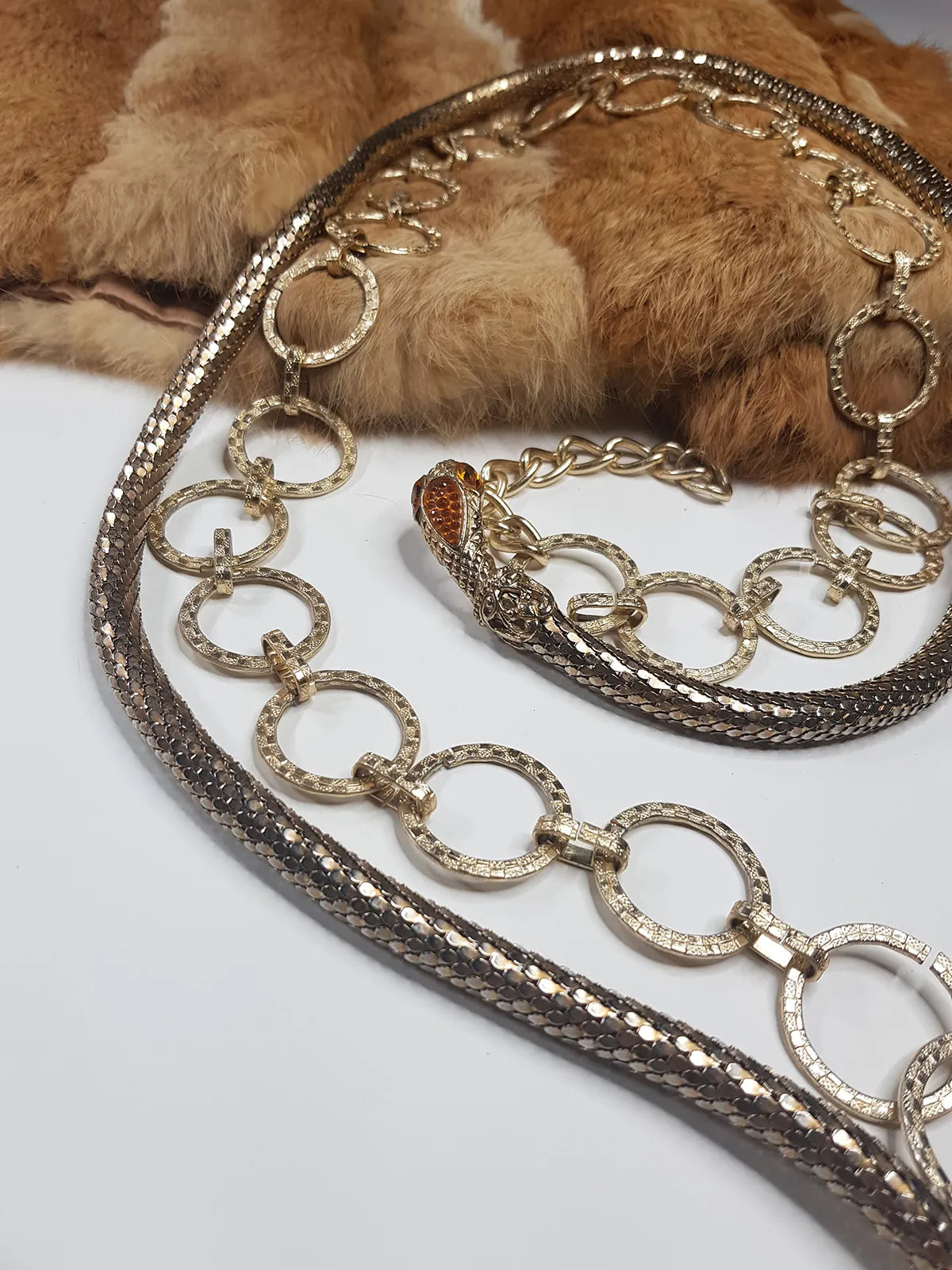 1970s Studio54 Style Vintage Gold Sparkly Faceted Chain Belt - O Rings & Wear Multiple Ways