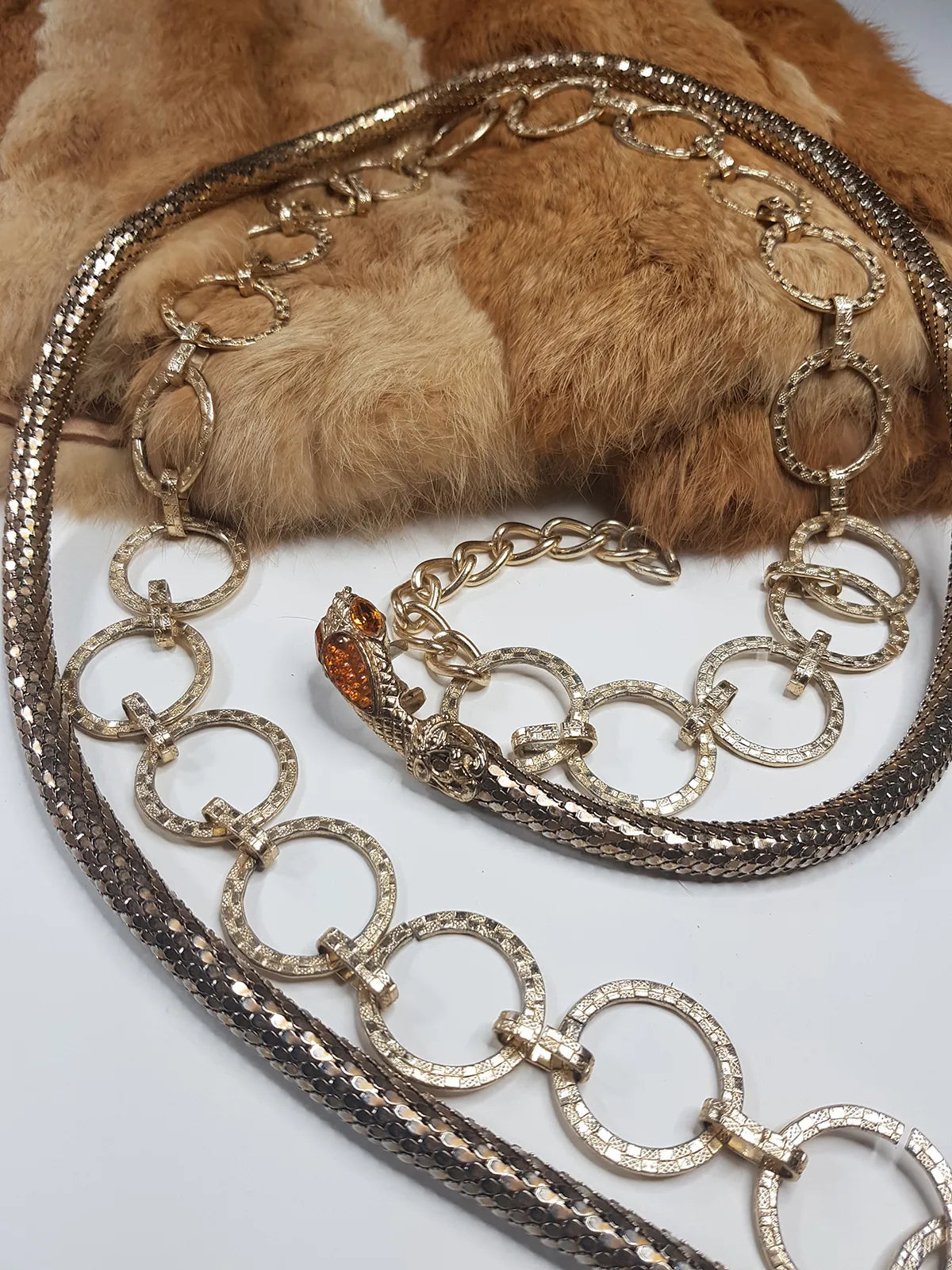 1970s Studio54 Style Vintage Gold Sparkly Faceted Chain Belt - O Rings & Wear Multiple Ways