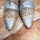 1960s Italian Authentic 100% Snakeskin & Leather Go Go Boots - Insane Metal Stiletto Heels - Silver & Natural Snake (European Size 38)