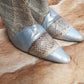 1960s Italian Authentic 100% Snakeskin & Leather Go Go Boots - Insane Metal Stiletto Heels - Silver & Natural Snake (European Size 38)