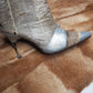 1960s Italian Authentic 100% Snakeskin & Leather Go Go Boots - Insane Metal Stiletto Heels - Silver & Natural Snake (European Size 38)