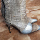 1960s Italian Authentic 100% Snakeskin & Leather Go Go Boots - Insane Metal Stiletto Heels - Silver & Natural Snake (European Size 38)