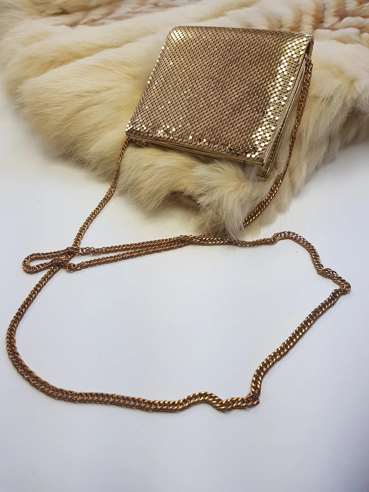 Iconic Vintage Designer Whiting & Davis Metal Mesh mini evening bag - glamorous long chain