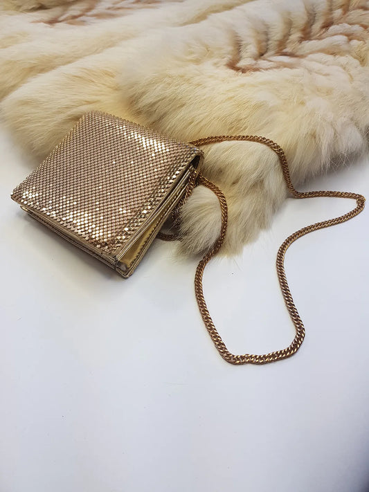 Iconic Vintage Designer Whiting & Davis Metal Mesh mini evening bag - glamorous long chain