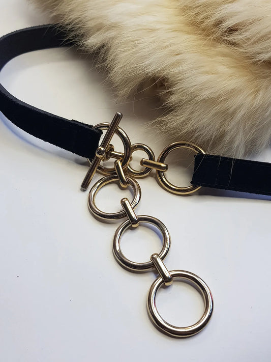 Vintage 100% Leather & Metal Belt / Choker / Bracelet in Black & Gold - Can be worn multiple ways