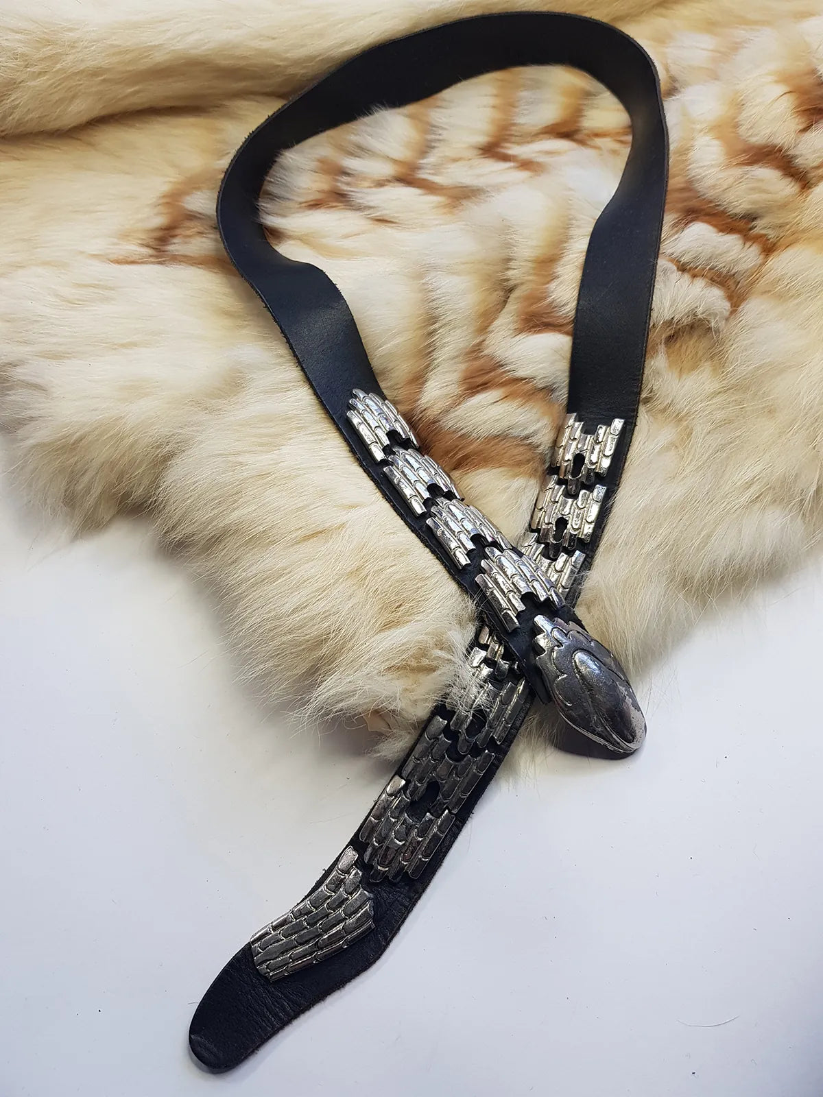 Incredible 1940s Handmade Articulated Serpent Belt - 100% Genuine Leather - Ultra Heavy - Silver & Black