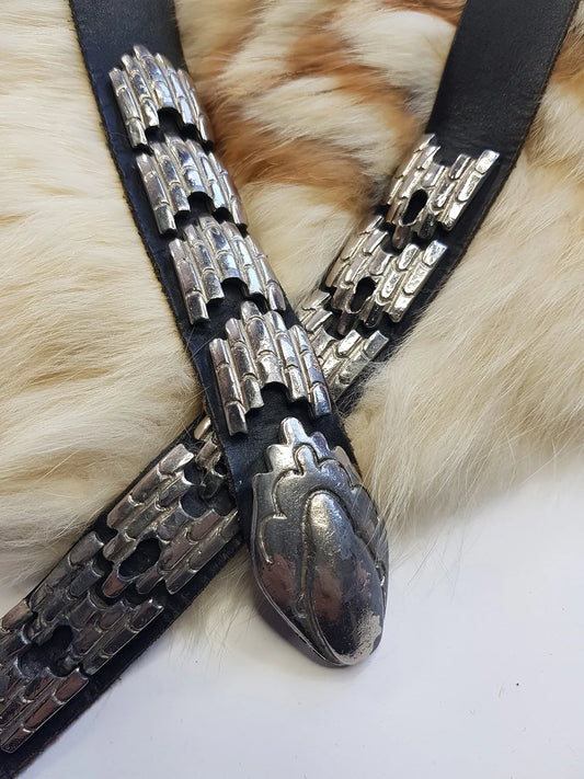 Incredible 1940s Handmade Articulated Serpent Belt - 100% Genuine Leather - Ultra Heavy - Silver & Black
