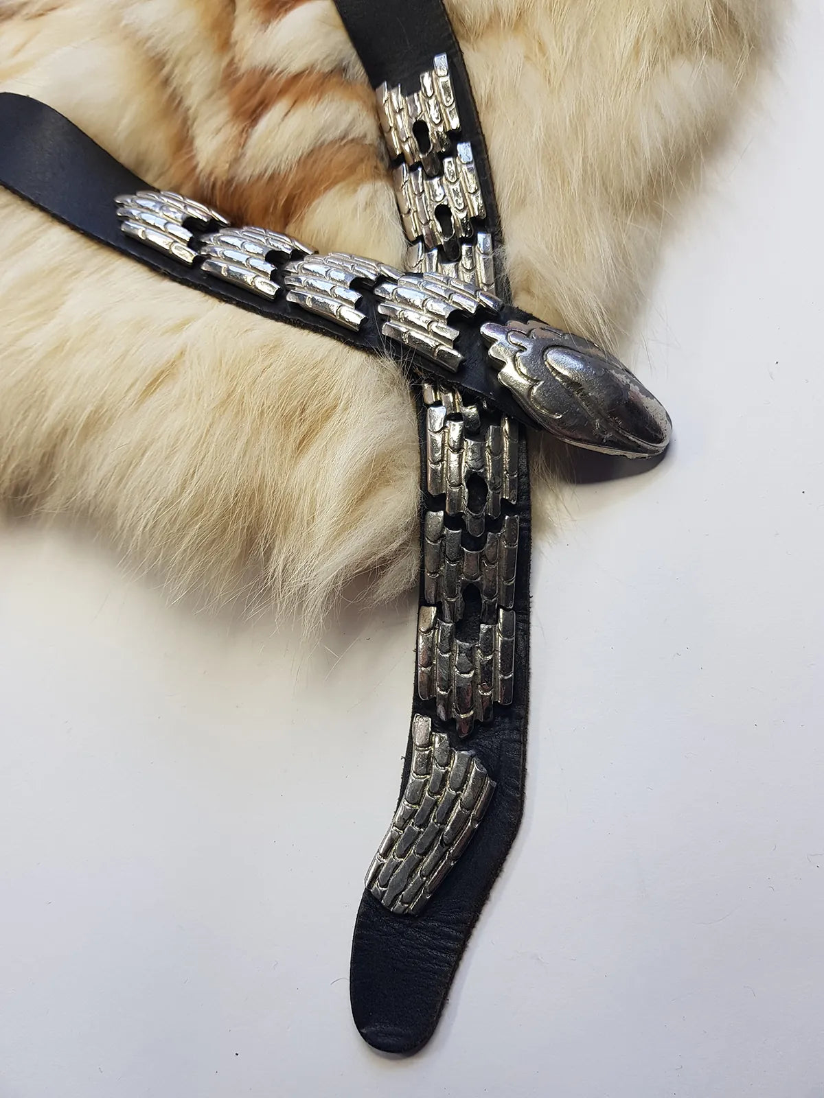 Incredible 1940s Handmade Articulated Serpent Belt - 100% Genuine Leather - Ultra Heavy - Silver & Black