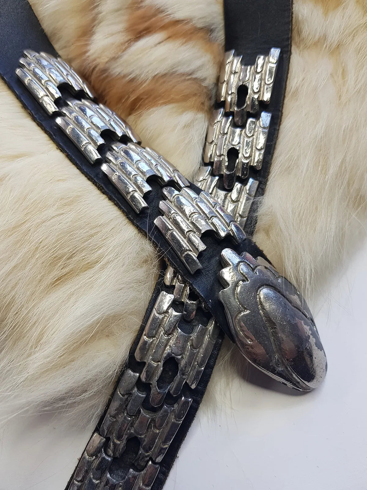 Incredible 1940s Handmade Articulated Serpent Belt - 100% Genuine Leather - Ultra Heavy - Silver & Black