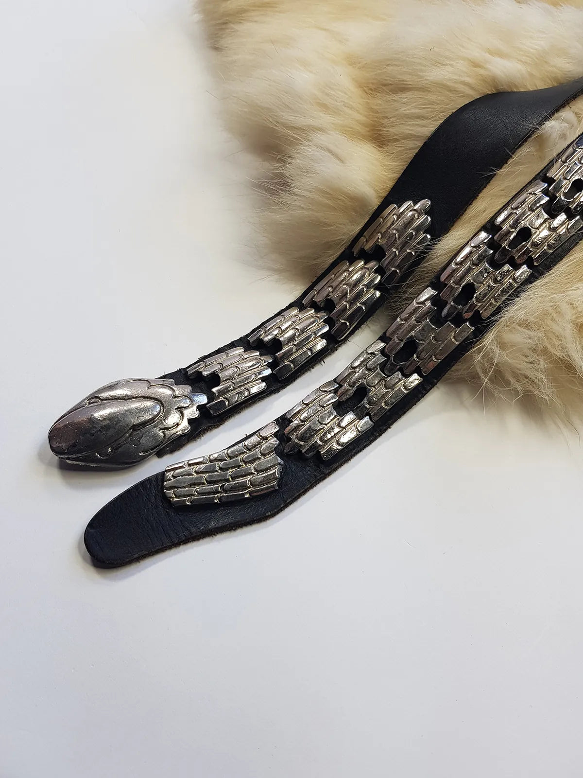 Incredible 1940s Handmade Articulated Serpent Belt - 100% Genuine Leather - Ultra Heavy - Silver & Black