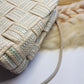 1960s European Chic Baby Blue & Cream with Metallic Threads - Woven Day / Weekender Bag - Gold Metal Hardware