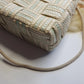 1960s European Chic Baby Blue & Cream with Metallic Threads - Woven Day / Weekender Bag - Gold Metal Hardware