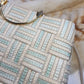 1960s European Chic Baby Blue & Cream with Metallic Threads - Woven Day / Weekender Bag - Gold Metal Hardware