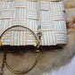1960s European Chic Baby Blue & Cream with Metallic Threads - Woven Day / Weekender Bag - Gold Metal Hardware