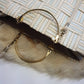 1960s European Chic Baby Blue & Cream with Metallic Threads - Woven Day / Weekender Bag - Gold Metal Hardware