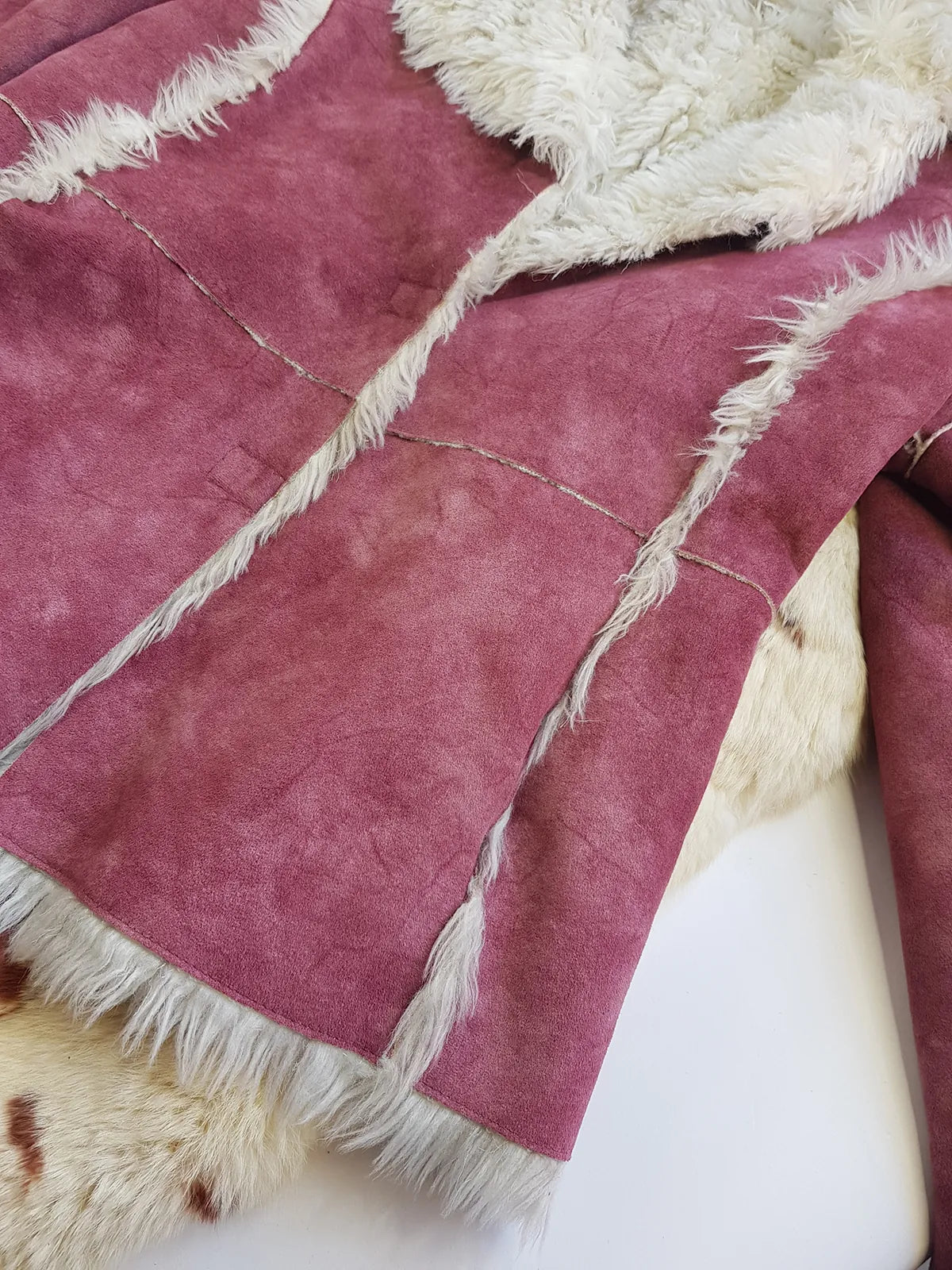 2000s Blush Pink & White Shearling Bohemian Rock Chick Jacket - Vegan - Young Britney Spears Vibes