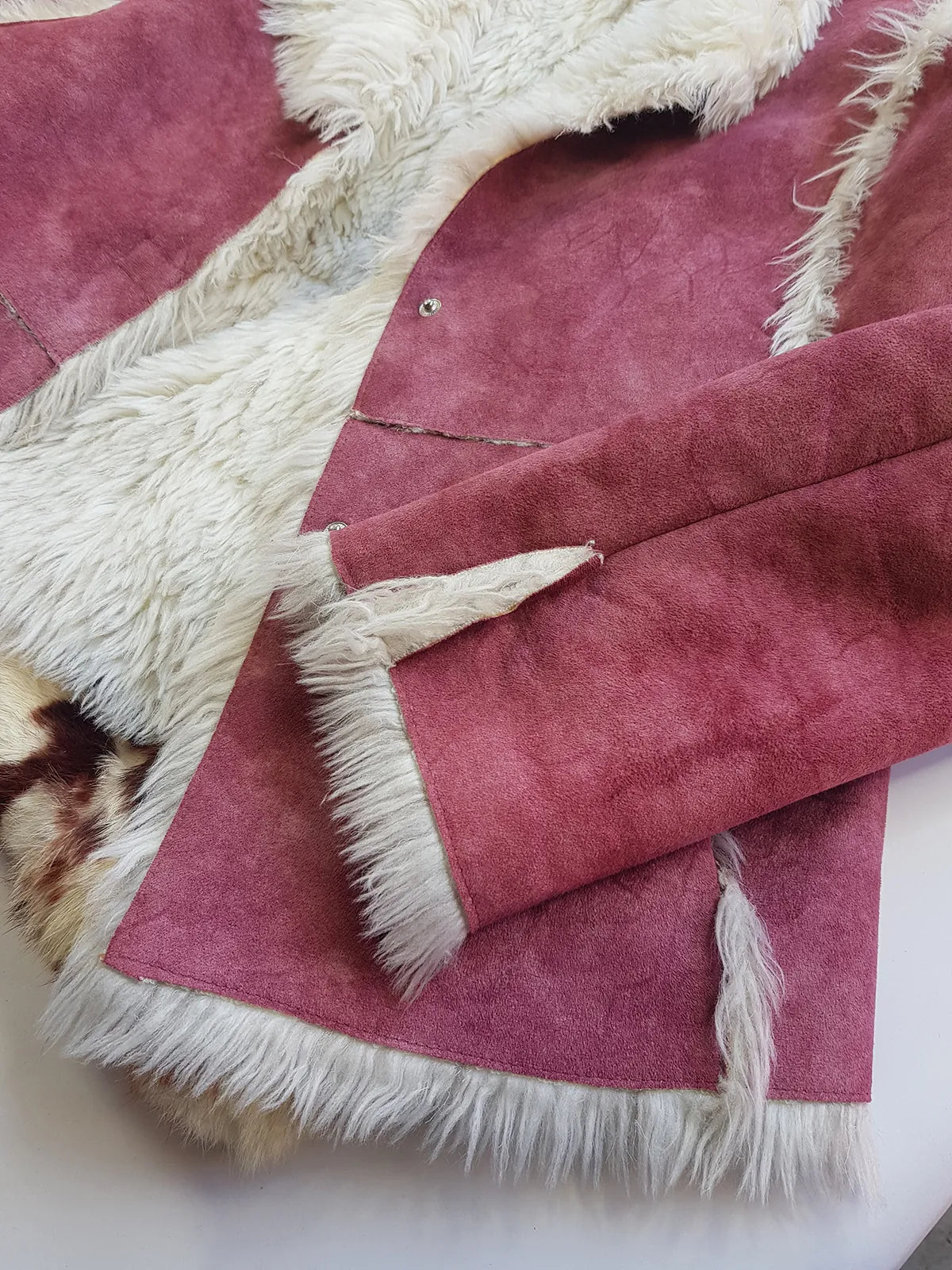 2000s Blush Pink & White Shearling Bohemian Rock Chick Jacket - Vegan - Young Britney Spears Vibes