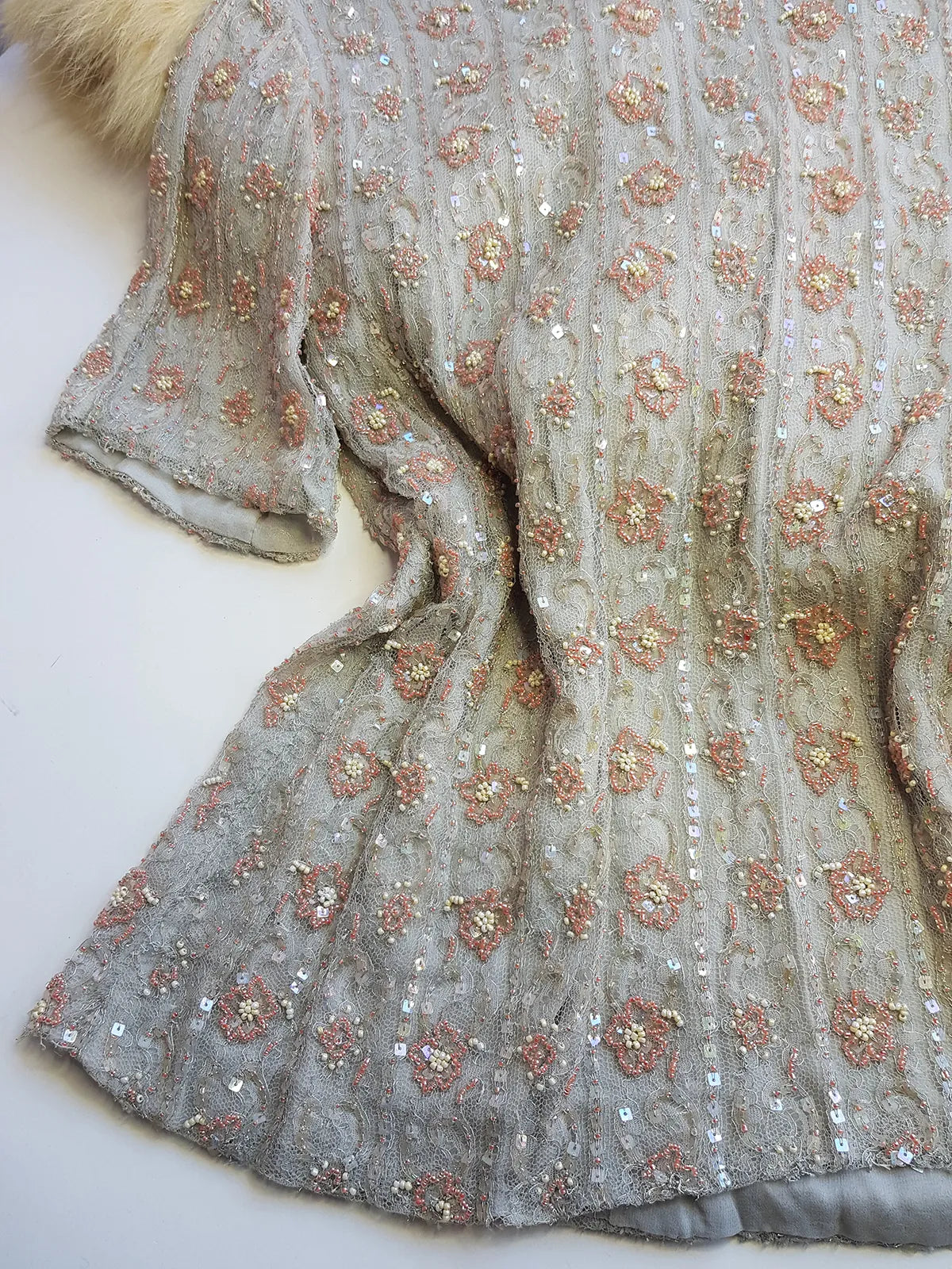 Vintage Ethereal Bridal Quality Ice Blue & Peach Silk  Beaded Top - Absolutely Angelic and Beautifully Hand Beaded