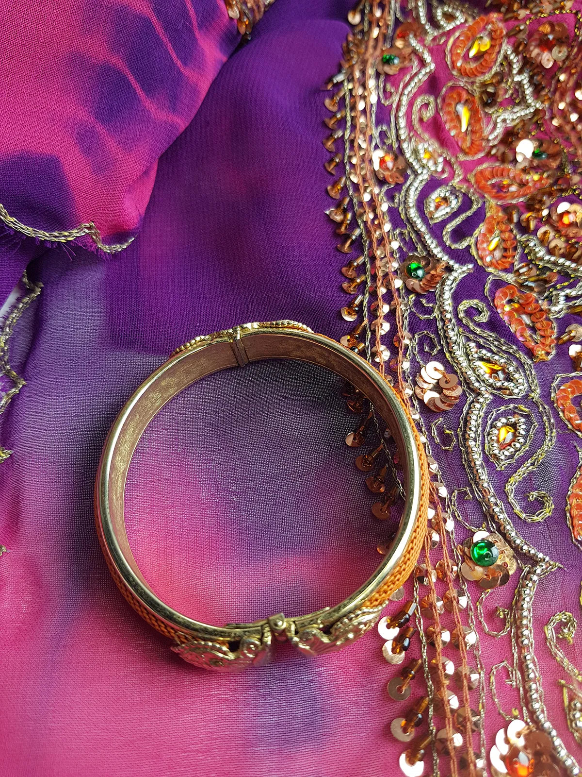 1970s Designer - Stamped - Whiting & Davis - Burnt Sunset Orange & Gold - Iconic Metal Mesh Bracelet