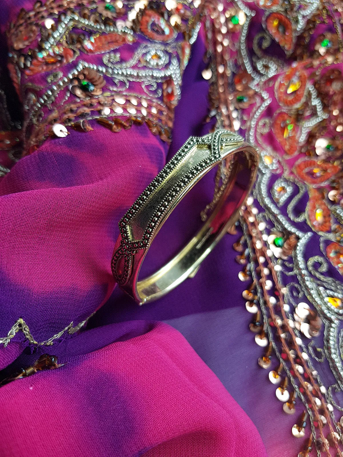 1970s Designer - Stamped - Whiting & Davis - Ornate Gold - Iconic Designer Metal Bracelet