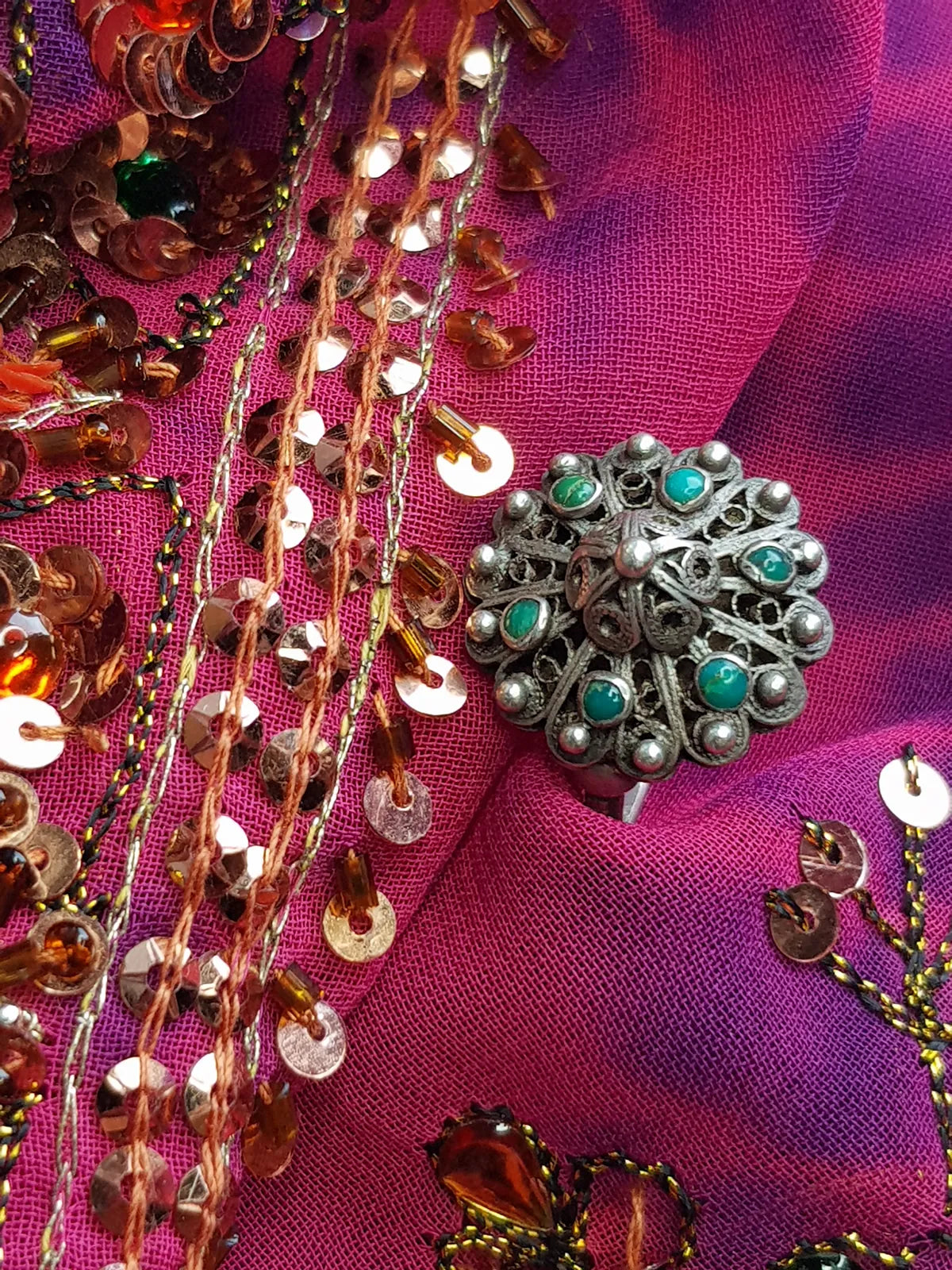 1950s Ornate Turquoise & Silver Ring with Intricate Wire Work