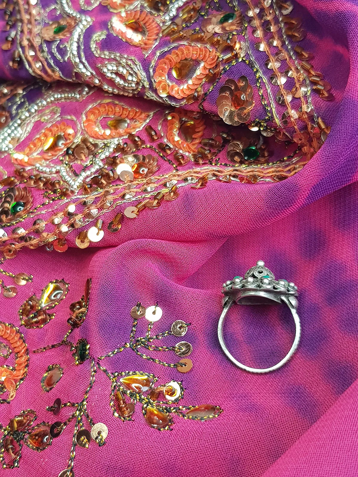 1950s Ornate Turquoise & Silver Ring with Intricate Wire Work