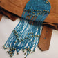 Iconic 1970s Handmade Crochet Beaded - Tasseled - Party Hairpiece Beanie - Studio 54 - Blue Crochet & Gold Beading