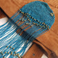 Iconic 1970s Handmade Crochet Beaded - Tasseled - Party Hairpiece Beanie - Studio 54 - Blue Crochet & Gold Beading