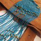 Iconic 1970s Handmade Crochet Beaded - Tasseled - Party Hairpiece Beanie - Studio 54 - Blue Crochet & Gold Beading