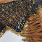 Insane 1970s Handmade Crochet Beaded Party Top / Skirt / Wrap - Tie at neck - Studio 54 - Black Crochet & Gold Beading