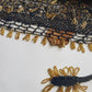 Insane 1970s Handmade Crochet Beaded Party Top / Skirt / Wrap - Tie at neck - Studio 54 - Black Crochet & Gold Beading