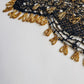 Insane 1970s Handmade Crochet Beaded Party Top / Skirt / Wrap - Tie at neck - Studio 54 - Black Crochet & Gold Beading